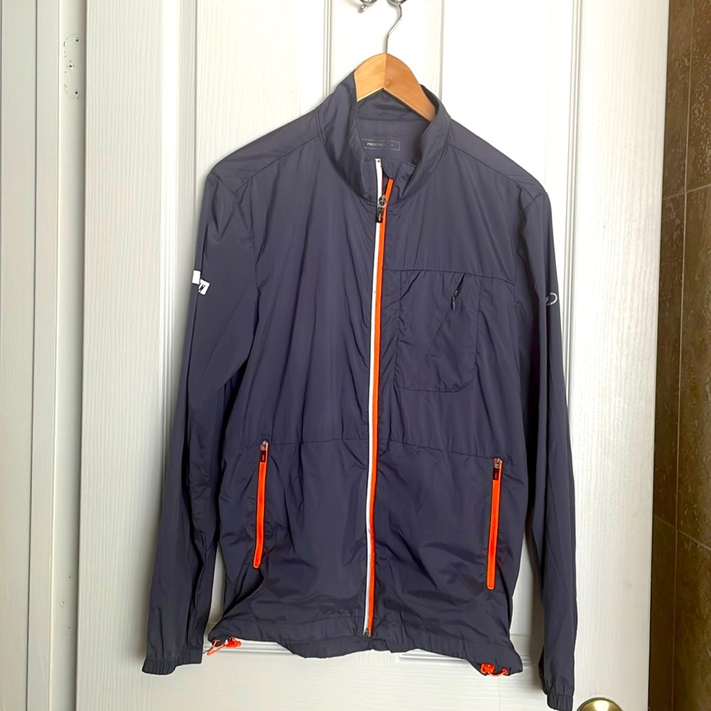 PROSPECS Jog Jacket/ Windbreaker Gray/Blue with Neon Orange details. Unisex